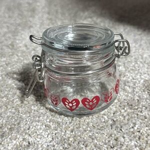 Mini Jar With Lid & Latch, Heart Pattern Glass